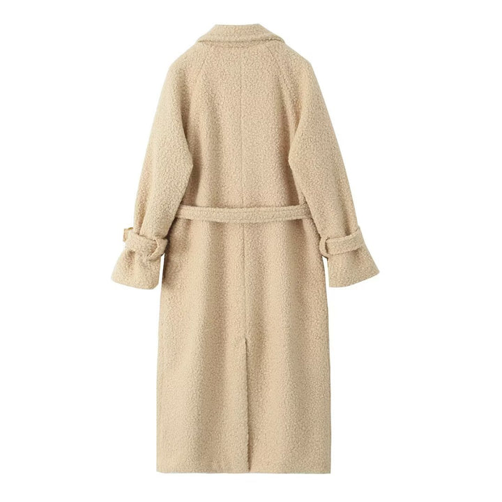 Damen Zweireihiger Teddy‑Mantel mit Bindegürtel und Schnallenärmeln Echo Archiv
