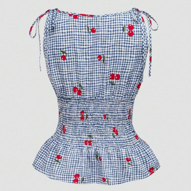 Damen Bluse mit floralem Karo-Muster und Rüschensaum Echo Archiv
