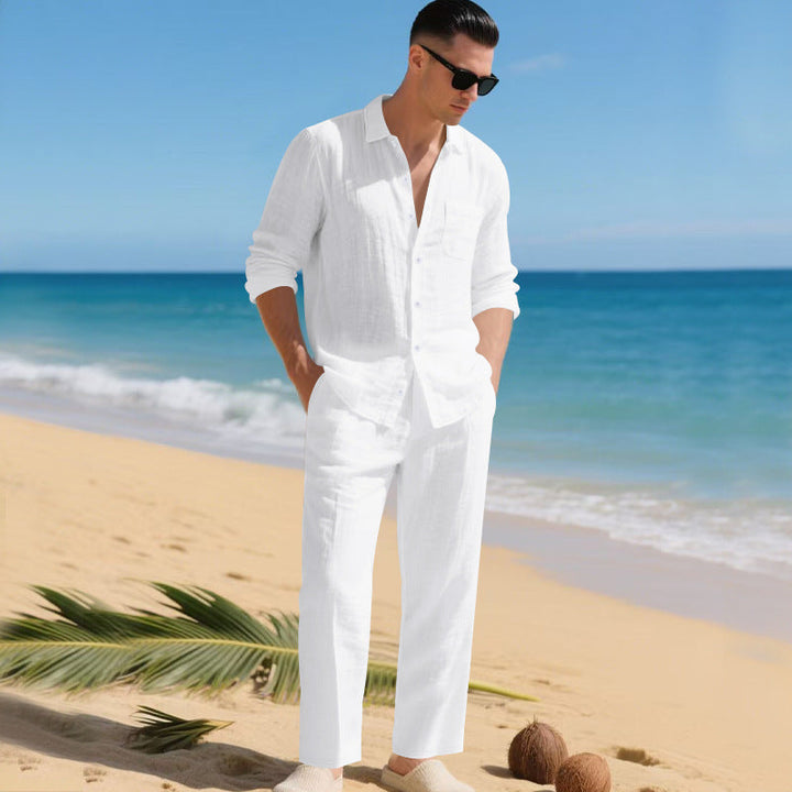 Herren leichtes Leinen-Outfit mit stilvollem Hemd und eleganter Hose Echoarchiv