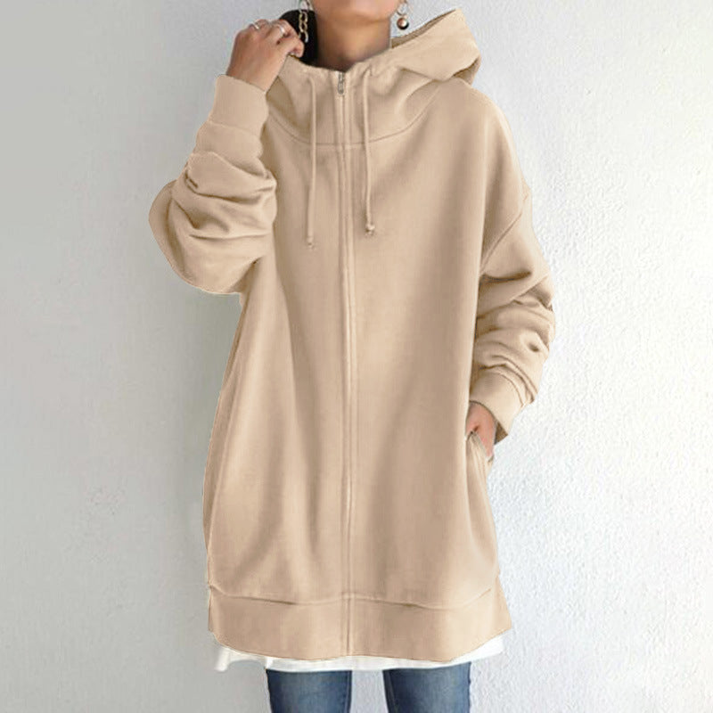 Damen nan oversized Kapuzenlongpullover mit Reißverschluss und Eingrifftaschen Echo Archiv