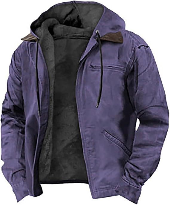 Herren Gefütterte Kapuzenjacke mit Teddyfutter, winddichtem Canvas und Reißverschlusstaschen Echo Archiv