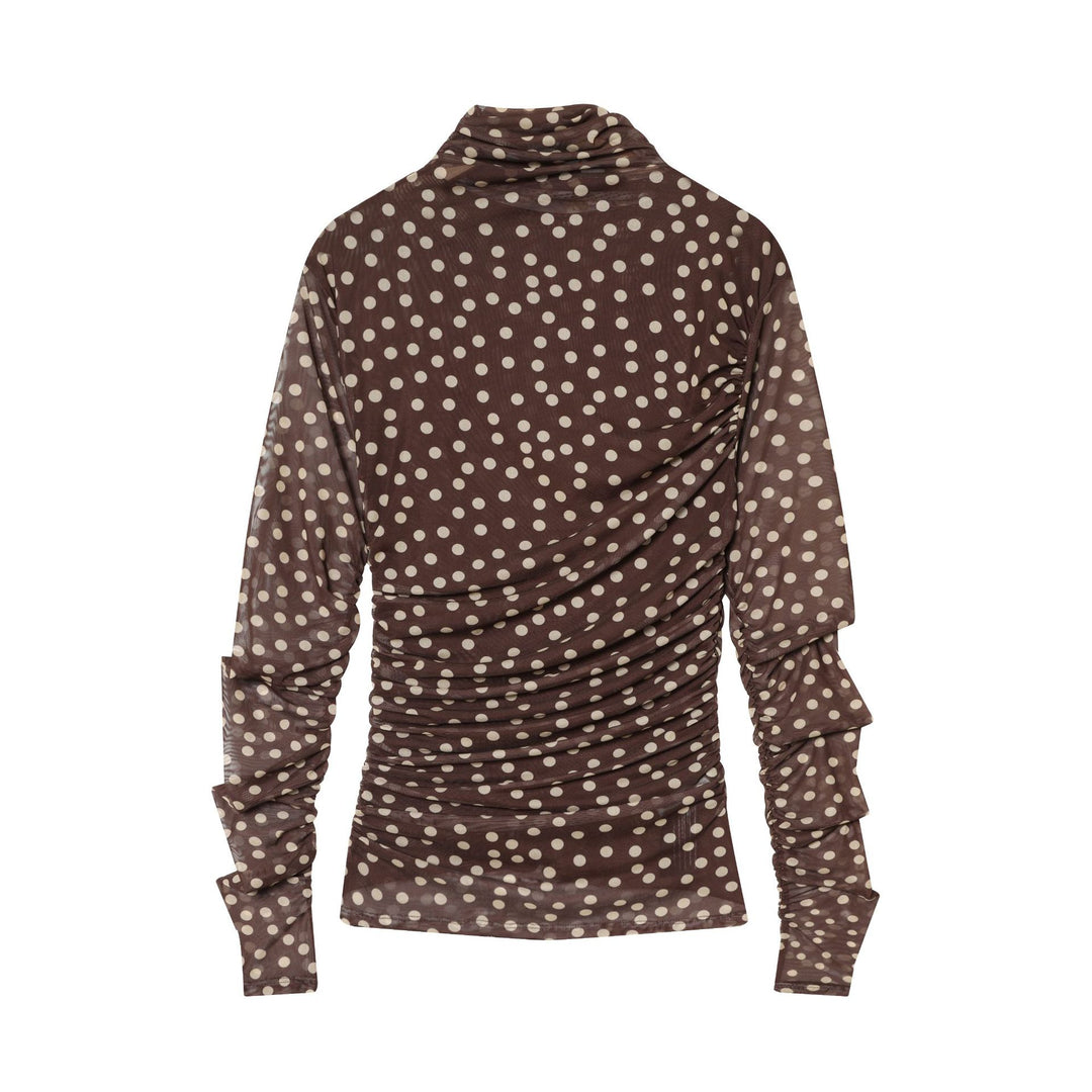 Damen nan gerafftes Langarm-Mesh-Top mit Rollkragen und Punkteprint Echo Archiv
