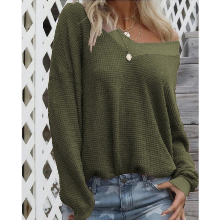 Damen Lockerer Waffelstrick-Pullover mit weitem Off-Shoulder-Ausschnitt und Oversize-Schnitt – Mavelle