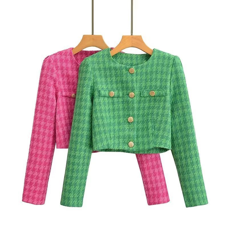 Damen Kurzblazer aus Bouclé-Tweed mit kastiger Cropped‑Silhouette und kragenlosem Design Echo Archiv