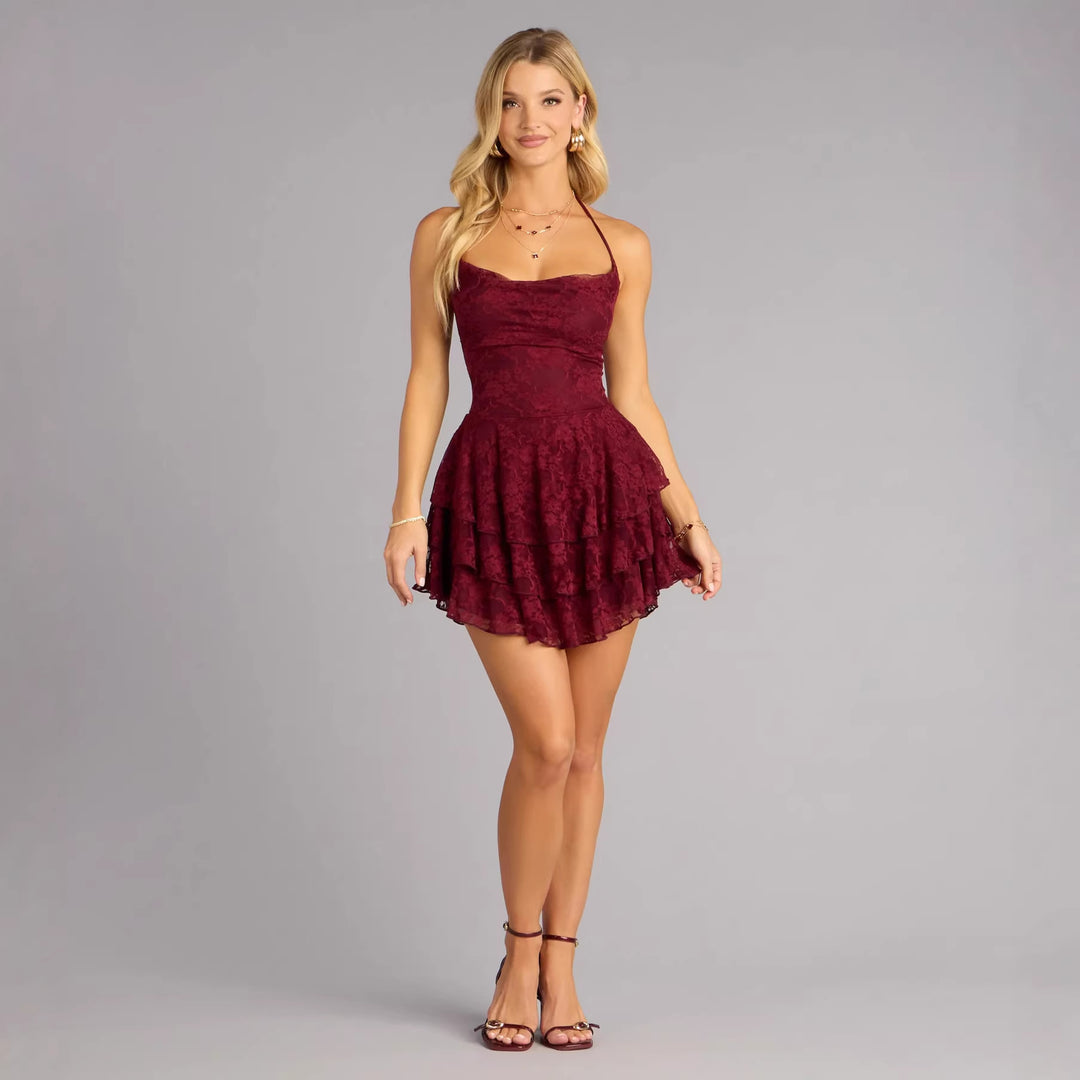 Damen verspieltes Spitzen-Minikleid mit Rüschendetails Echo Archiv