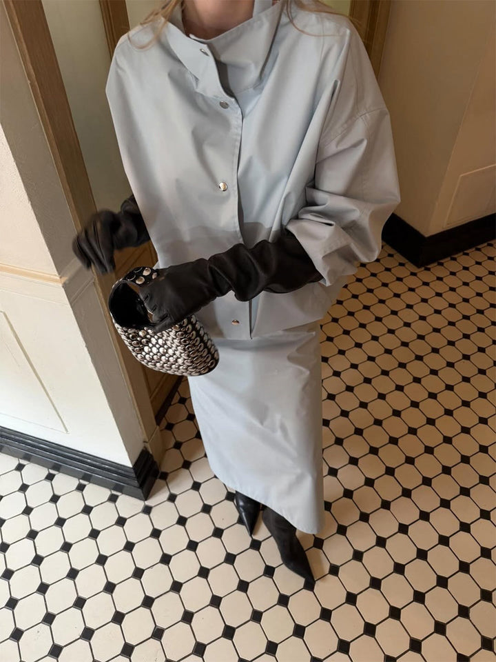 Damen Zweiteiliges Co-Ord-Set aus leichter Windjacke mit Tunnelzug und tailliertem Maxi-Rock Echoarchiv