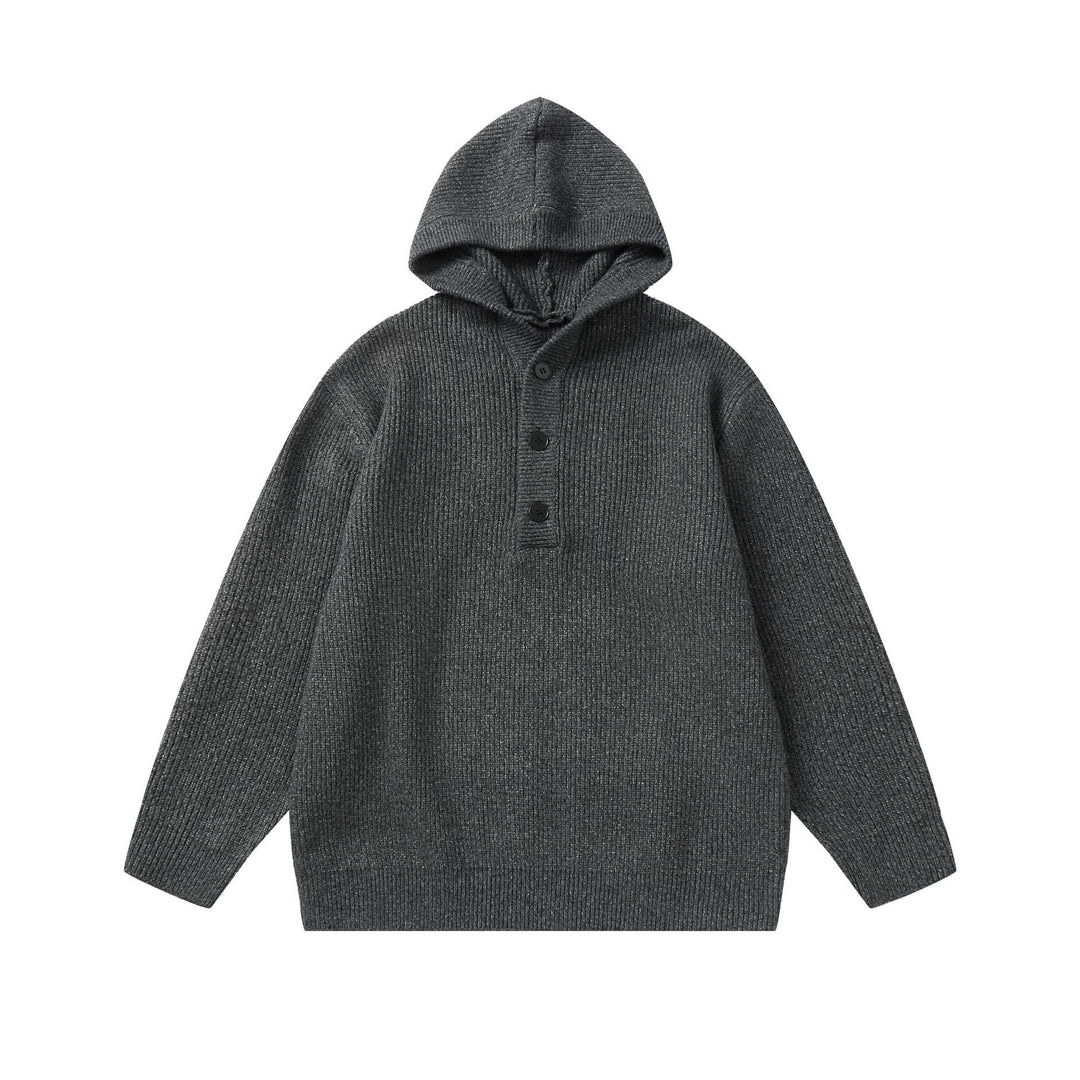 Unisex Gerippter Strick-Hoodie mit Halbknopfblende und Oversize-Schnitt Echoarchiv
