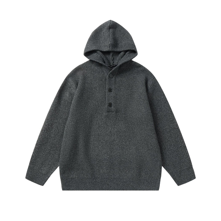Unisex Gerippter Strick-Hoodie mit Halbknopfblende und Oversize-Schnitt Echoarchiv