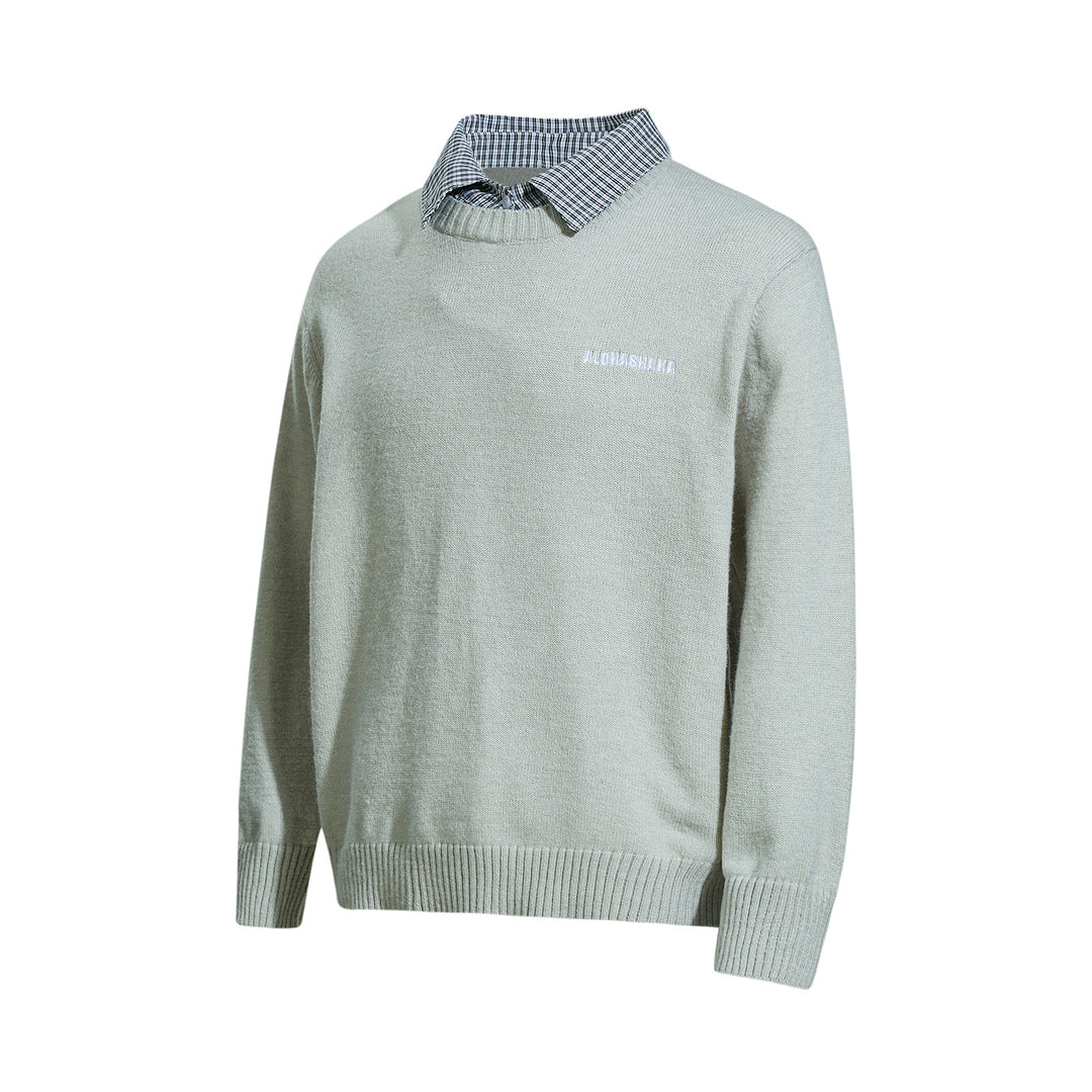 Herren Rundhalspullover mit eingesticktem Logo und Layer‑Hemdkragen Echoarchiv