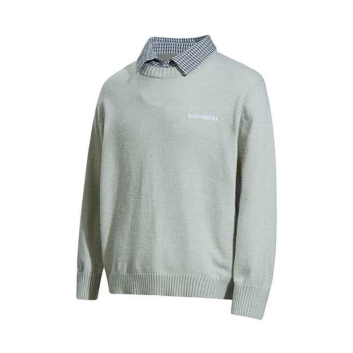 Herren Rundhalspullover mit eingesticktem Logo und Layer‑Hemdkragen Echoarchiv