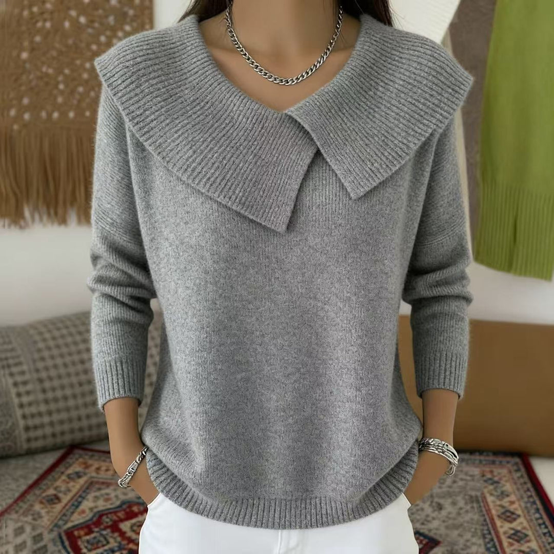 Damen nan grobgestrickter Pullover mit übergroßem Matrosenkragen und gerippten Abschlüssen Echo Archiv