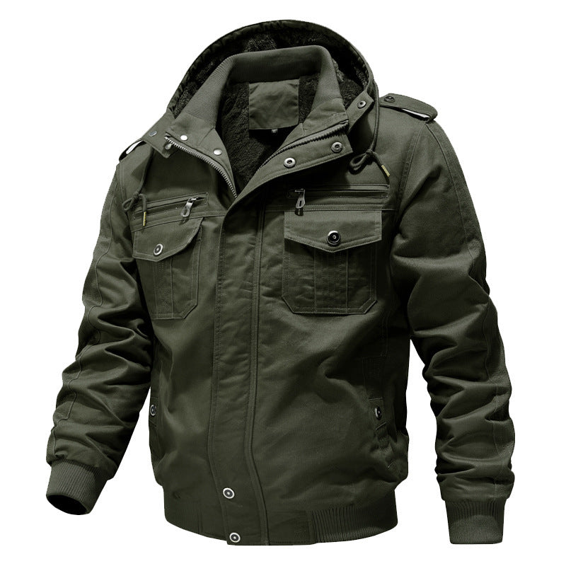 Herren Canvas-Fieldjacke mit Kapuze Sherpa-Innenfutter und Multifunktions-Taschen – Taviero
