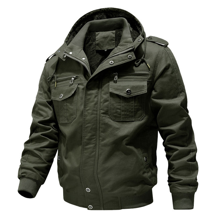 Herren Canvas-Fieldjacke mit Kapuze Sherpa-Innenfutter und Multifunktions-Taschen – Taviero