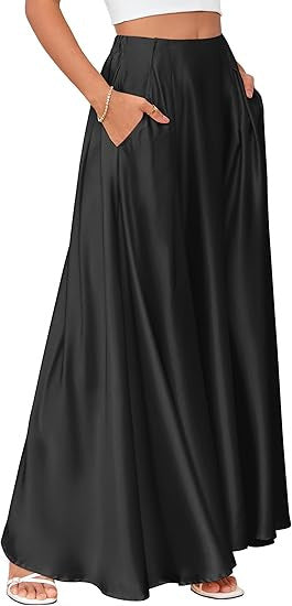 Damen Maxirock mit Taschen und taillenbetontem hoher Bund aus fließendem Chiffon Echoarchiv
