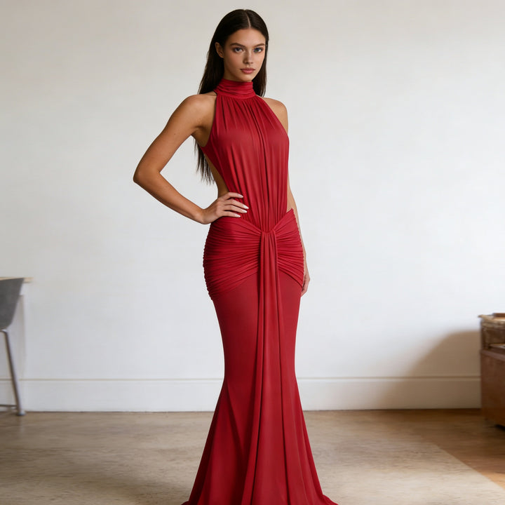 Damen Elegantes Drapiertes Abendkleid mit tiefem Rückenausschnitt und figurbetontem Schnitt Echo Archiv