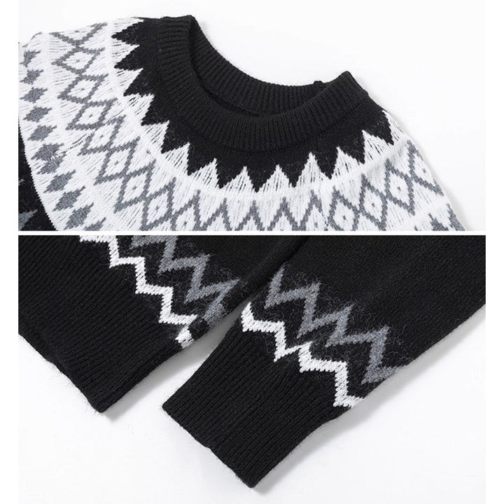 Damen Grobstrickpullover mit grafischem Muster Echoarchiv