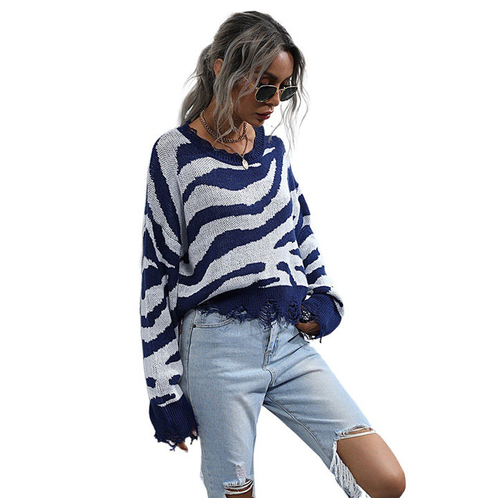 Damen Modischer Cropped Pullover mit Zebramuster Echo Archiv