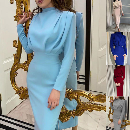 Damen nan elegantes Midikleid mit Drapierter Wasserfall-Front, taillierter Bleistift-Silhouette und langen Ärmeln Echo Archiv