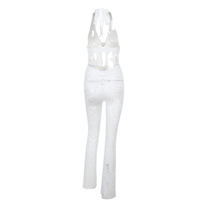 Damen Jumpsuit mit elegantem Spitzendetail und tiefem V-Ausschnitt Echo Archiv