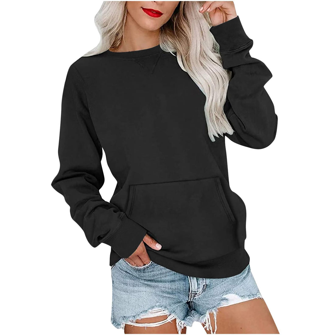 Damen Lockeres Sweatshirt mit Rundhalsausschnitt und Kängurutasche Echo Archiv