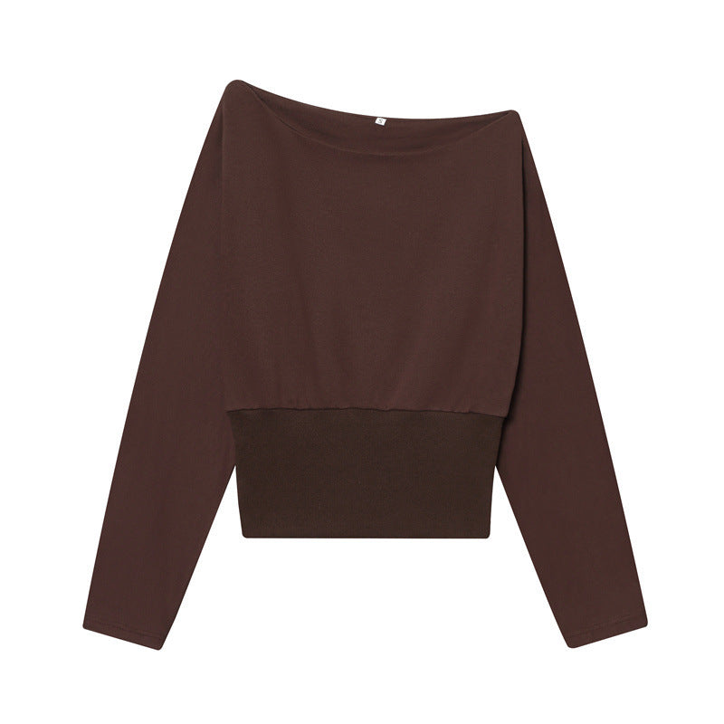 Damen Off-Shoulder Cropped Sweatshirt mit weitem Boot-Ausschnitt und Taillenbund Echo Archiv