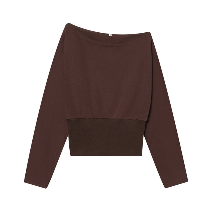 Damen Off-Shoulder Cropped Sweatshirt mit weitem Boot-Ausschnitt und Taillenbund Echo Archiv