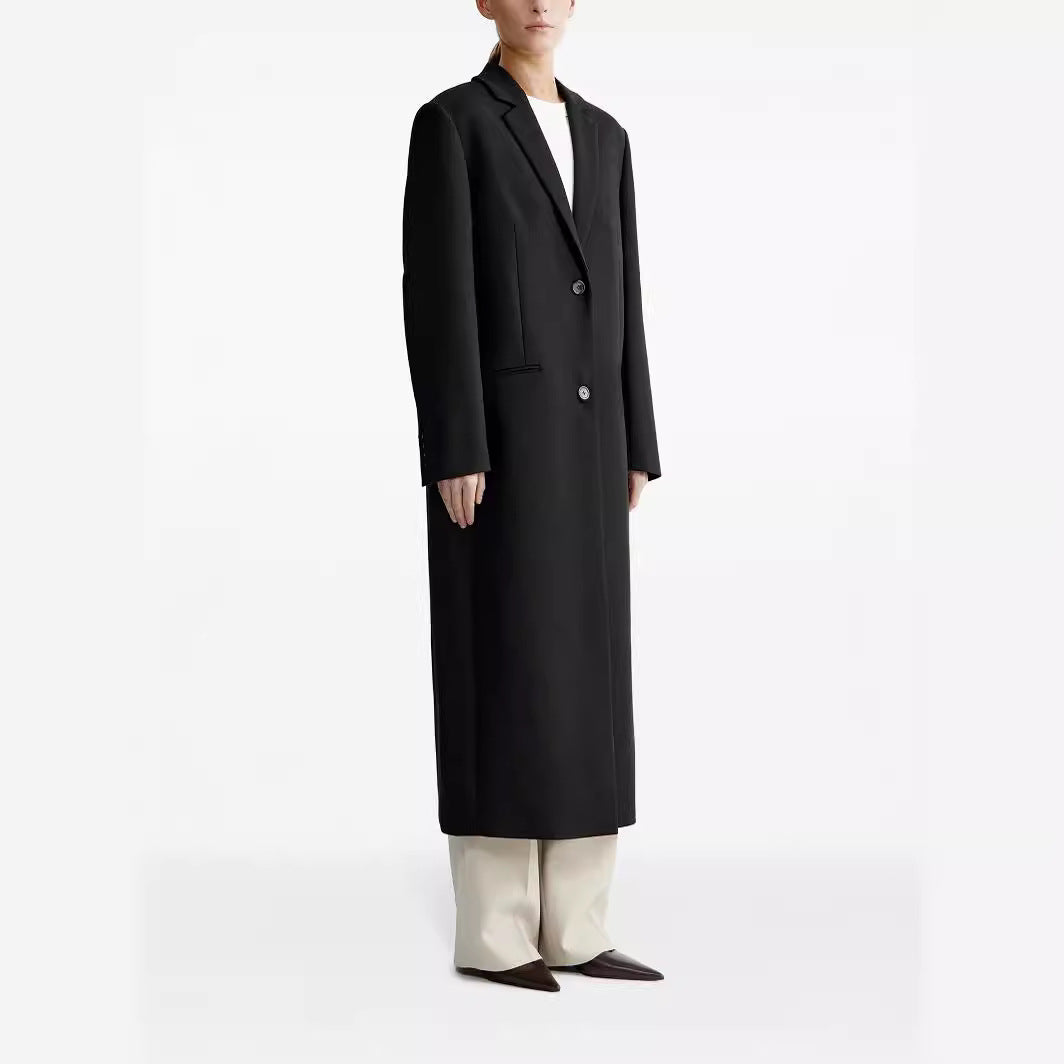 Damen lang geschnittener einreihiger Oversize-Mantel mit schmalem Revers Echoarchiv