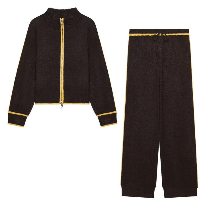 Damen Strick-Set mit Reißverschlussjacke, Stehkragen und weitem Relax-Hosenbein Echo Archiv