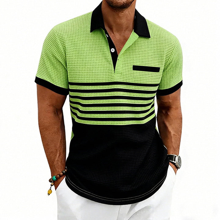Herren nan Jacquard-Polo mit Blockstreifen, Brustblende und Baumwollmix Echo Archiv