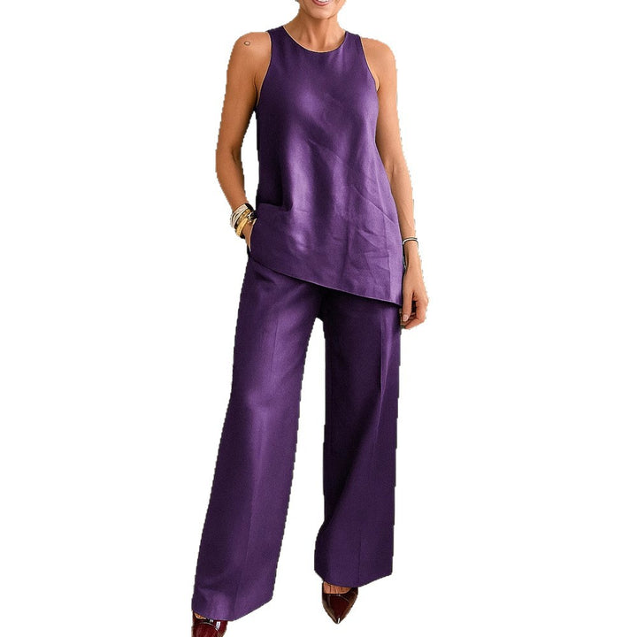 Damen Elegantes und fließendes Set aus ärmellosem Oberteil und weit geschnittenen Hosen Echo Archiv