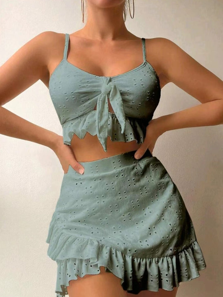 Damen verspieltes Crop-Top und Rüschensrock-Set Echo Archiv