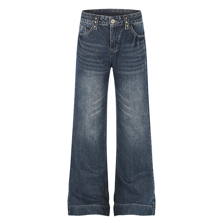 Damen Weite High‑Waist Denim Palazzo-Jeans mit weitem Bein und Vintage-Waschung Echoarchiv