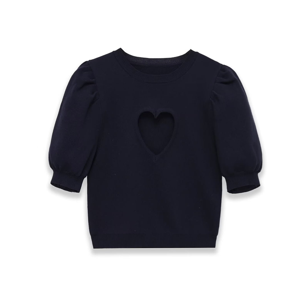 Damen Baumwollpullover mit herzförmigem Ausschnitt und modischen Puffärmeln Echo Archiv