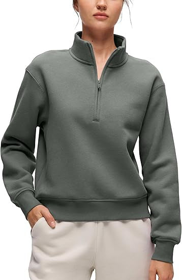 Damen Oversize-Sweatshirt mit halbem Reißverschluss, Stehkragen und Rippbündchen Echoarchiv