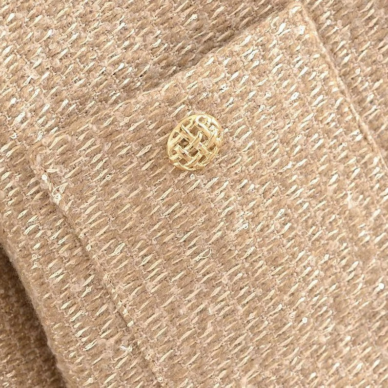 Damen Bouclé-Cropped-Jacke ohne Kragen mit Zierknöpfen und aufgesetzten Taschen Echoarchiv