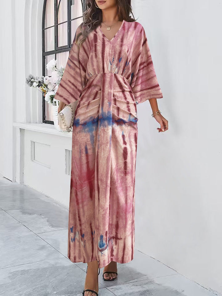 Damen Fließendes Maxikleid mit V‑Ausschnitt, Wickeloptik und dekorativem Taillenband – Valéora