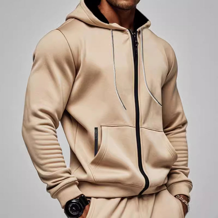 Herren gemütlicher Kapuzenpullover mit Reißverschluss und Taschen Echoarchiv