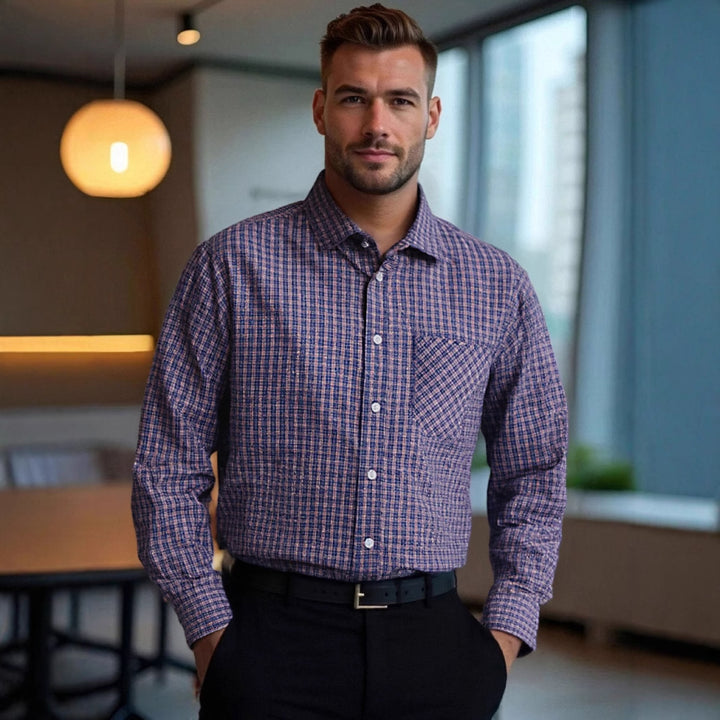 Herren kariertes Langarmhemd mit komfortablem Schnitt und Brusttasche Echoarchiv