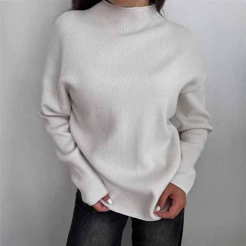 Damen Oversize-Feinstrickpullover mit Stehkragen und geriffelter Struktur – Mavelle