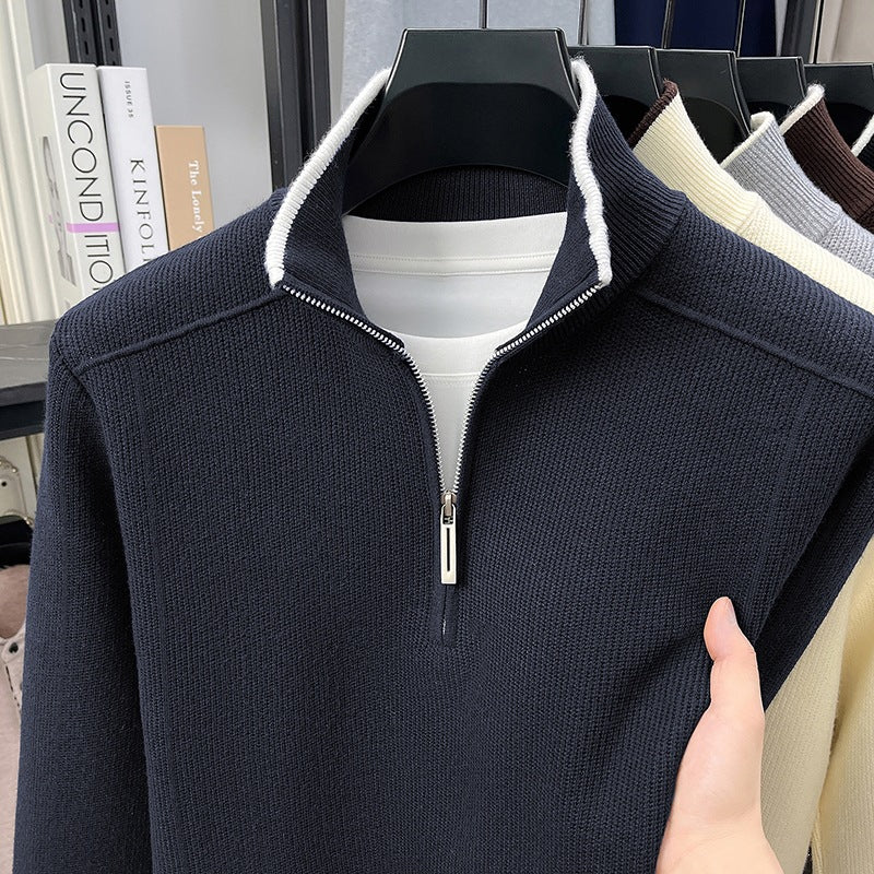 Herren Halbzip-Strickpullover mit Strukturstrick und kontrastiertem Stehkragen Echo Archiv