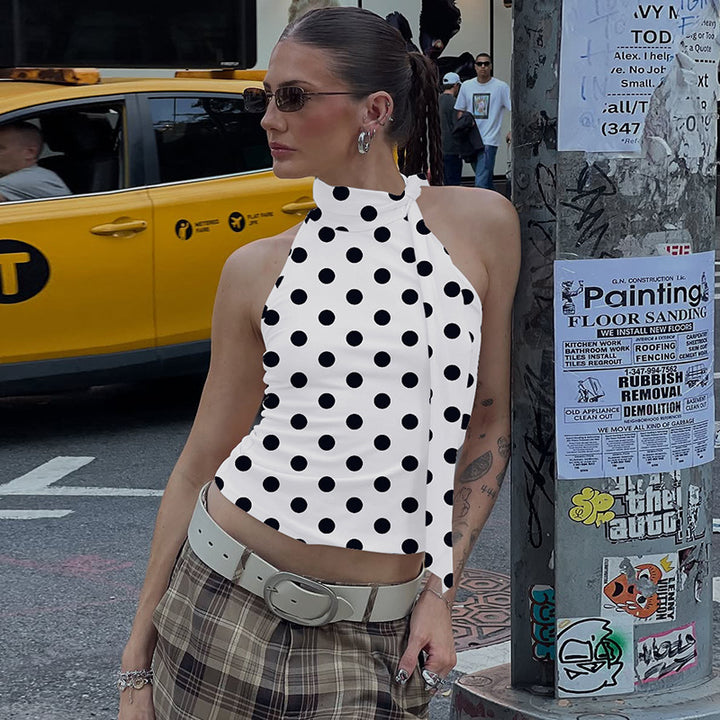 Damen asymmetrisches Polka-Dot-Top mit hohen Schnittlinien und elegantem Halterdesign Echo Archiv