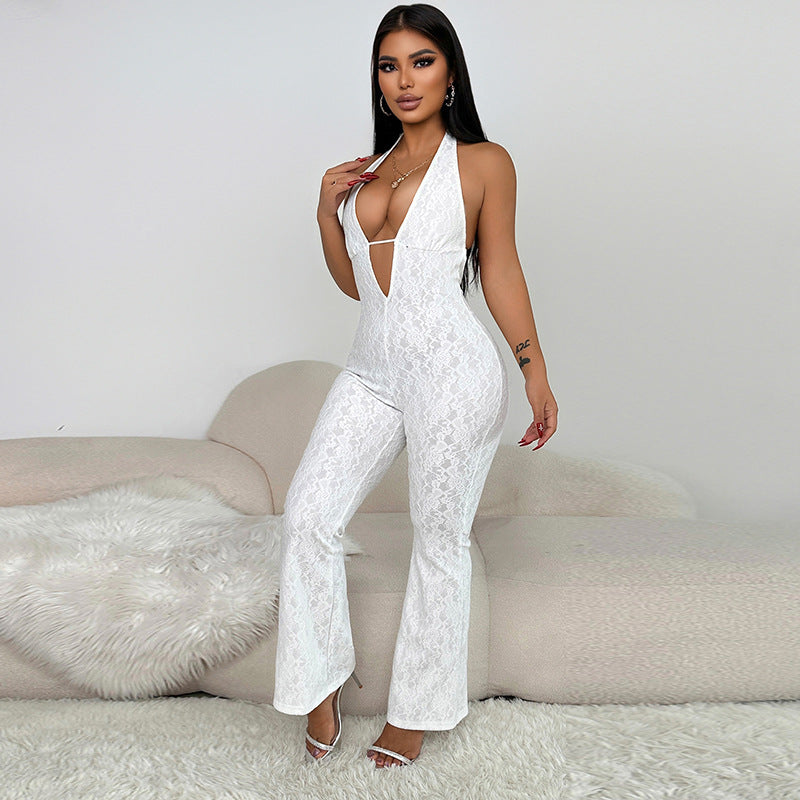 Damen Eleganter Jumpsuit mit tiefem V-Ausschnitt und figurbetonter Silhouette Echo Archiv