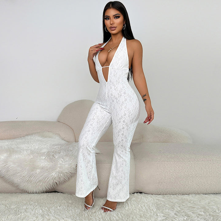 Damen Eleganter Jumpsuit mit tiefem V-Ausschnitt und figurbetonter Silhouette Echo Archiv