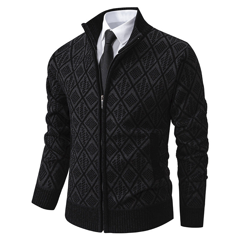 Herren Strickzipjacke mit Rautenmuster, Stehkragen und durchgehendem Reißverschluss Echo Archiv