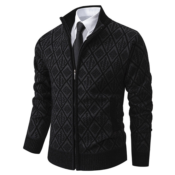 Herren Strickzipjacke mit Rautenmuster, Stehkragen und durchgehendem Reißverschluss Echo Archiv