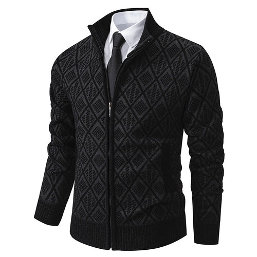 Herren Strickzipjacke mit Rautenmuster, Stehkragen und durchgehendem Reißverschluss Echo Archiv