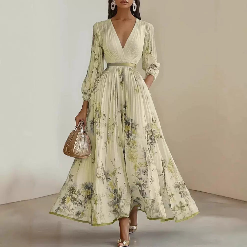 Damen Prachtvolles Maxikleid mit tiefem V-Ausschnitt und floralem Design Echo Archiv