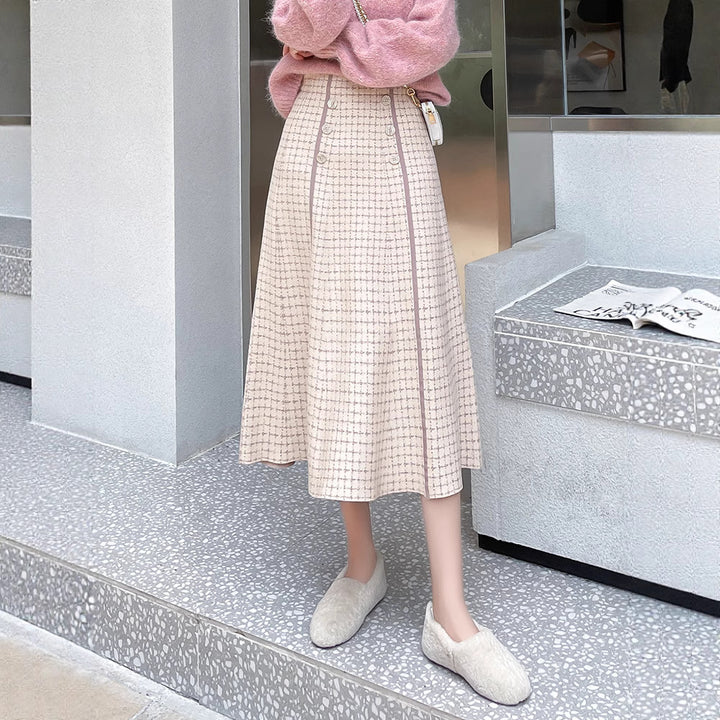 Damen Langer A-Linien Rock mit Knopfdetails Echo Archiv