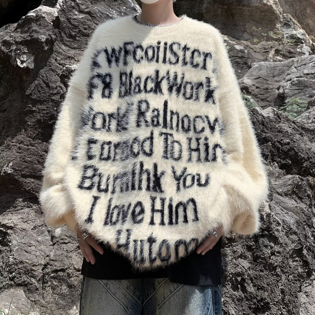 Unisex Oversized Strickpullover mit kreativem Schriftzug und gemütlichem Schnitt Echoarchiv