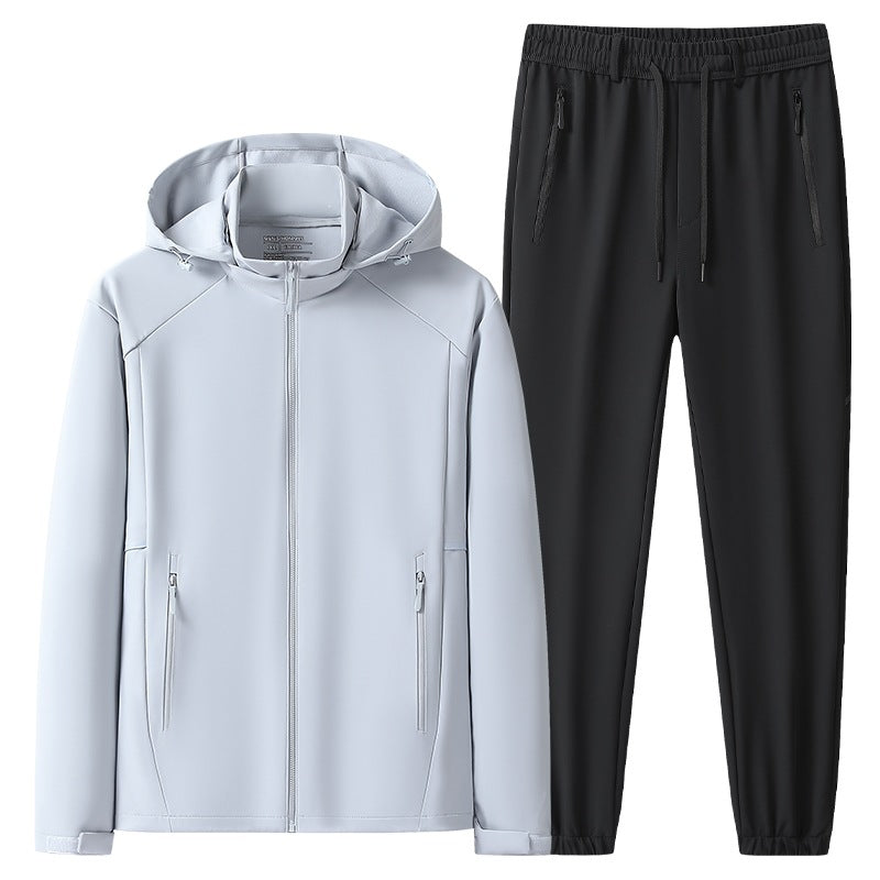 Herren Wetterfester Softshell-Trainingsanzug mit Kapuzen‑Zipjacke, Reißverschluss‑Taschen & konischer Jogginghose Echoarchiv